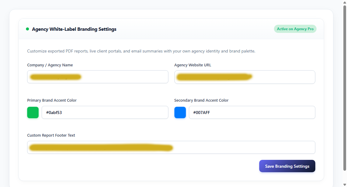 White-Label Branding Settings Interface