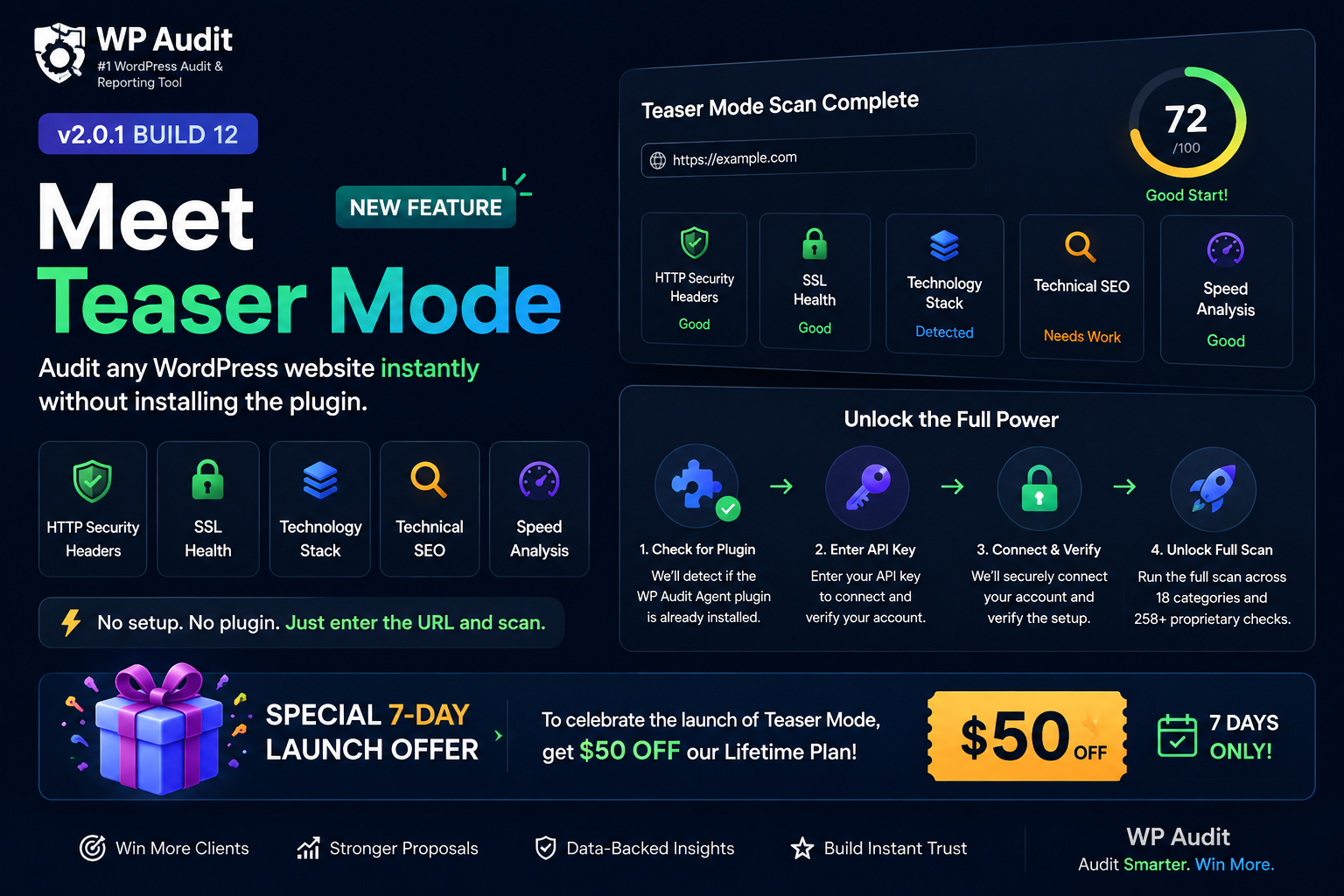 v2.0.1 Build 12: Teaser Mode — Audit Any WordPress Site